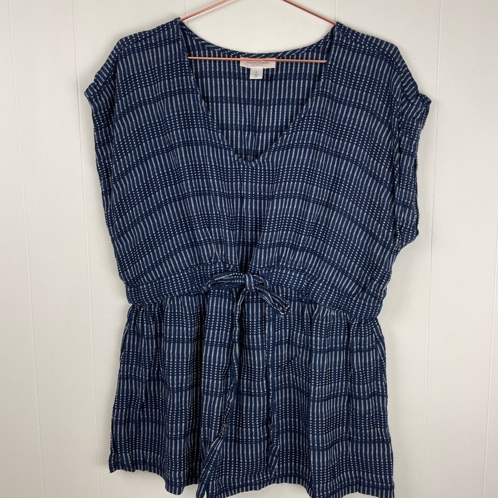 Motherhood Maternity Navy Blue Printed Drawstring Maternity Top